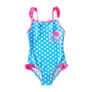 Blue White Polka Dot One Piece Swimsuit for little girls